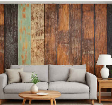 fototapety na stenu do obyvacky drevené farebné dosky - Tenstickers