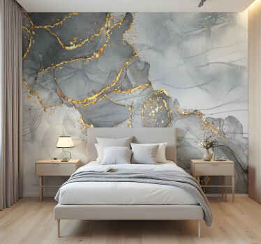 Mosaiikkiseinä harmaa ja kulta päämakuuhuoneen valokuvatapetti - Tenstickers