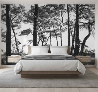 Ink pine forest forest wall mural - TenStickers