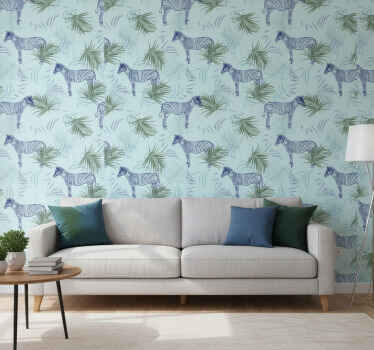 Fotomurale africano motivo palme blu zebra - TenStickers