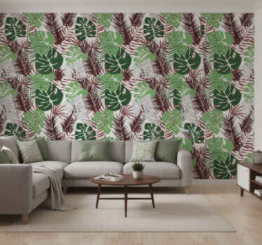 Foto behang jungle monstera bladeren met rode takken - TenStickers