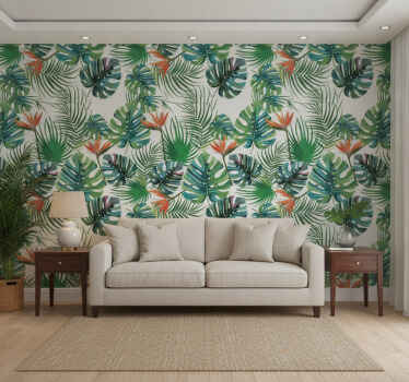 Jungle wall mural with tropical motifs - TenStickers