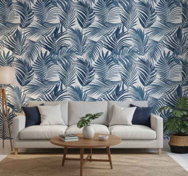 Foto behang jungle blauw palmenblad ontwerp - TenStickers