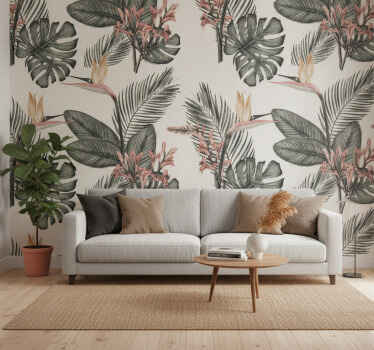 Foto behang jungle tropical charcoal - TenStickers
