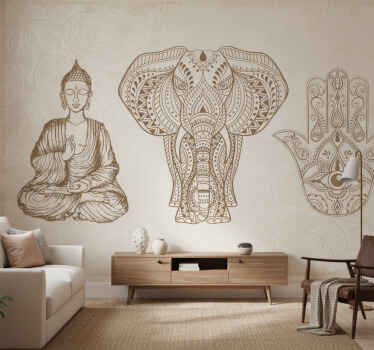 Mural de buda símbolo de la mano de hamsa - TenVinilo