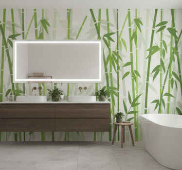 Wall mural bathroom green bamboo sticks with leaves - TenStickers