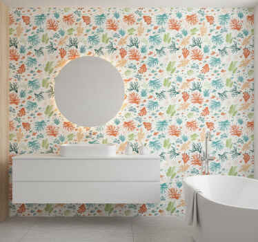 Tapisserie salle de bain corail coloré - TenStickers