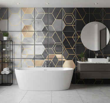 Wall mural bathroom black and grey hexagons - TenStickers