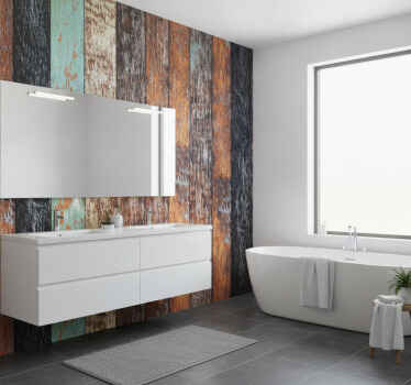 Wall mural bathroom wooden tiles design - TenStickers