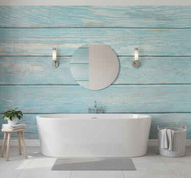 Wall mural bathroom blue wood pattern - TenStickers