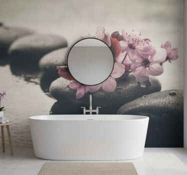 Zen flowers wall mural bathroom - TenStickers
