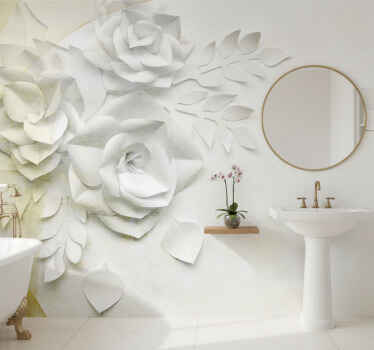 Wall mural bathroom elegant golden and white flowers - TenStickers