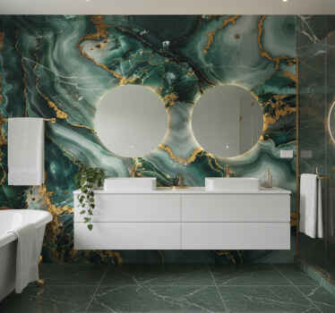 Wall mural bathroom luxurious green marble design - TenStickers
