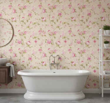 Vintage flowerprint wall mural bathroom - TenStickers