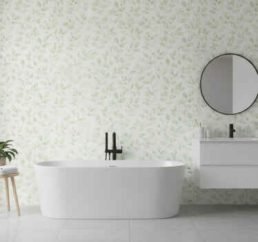 Wall mural bathroom white background with leaves - TenStickers