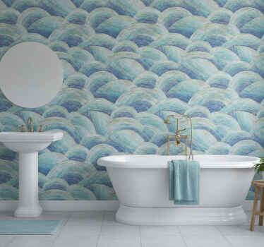 Wall mural bathroom blue and gold shapes - TenStickers