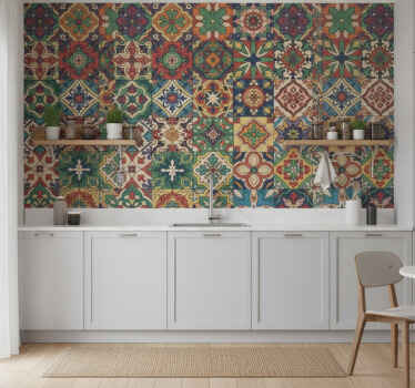 Fotobehang keuken kleurrijk tegels ontwerp - TenStickers