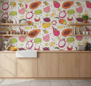 Fotobehang keuken schets kleurrijke exotische vruchten - TenStickers