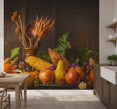Fotobehang keuken rustieke groenten en fruit - TenStickers