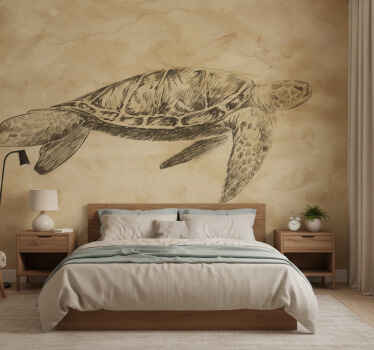 Fototapete beige mit schildkrötenillustration - TenStickers