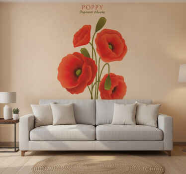 Fototapete beige mit mohnblumen - TenStickers