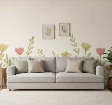 Fototapete beige mit rand aus feldblumen - TenStickers