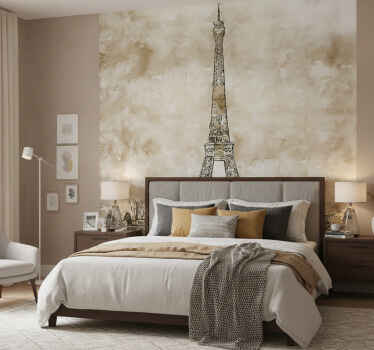 Fototapete beige mit aquarellmotiv eiffelturm - TenStickers