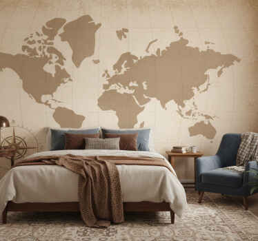 Fototapete beige alte vintage-weltkarte - TenStickers