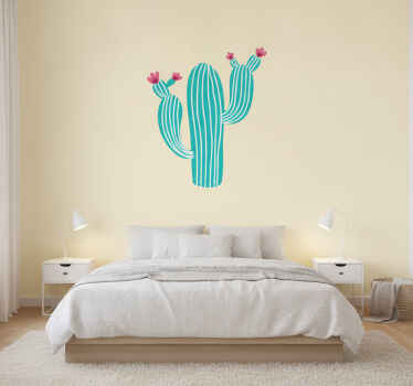 Mural amarillo pastel color cactus y flores - TenVinilo