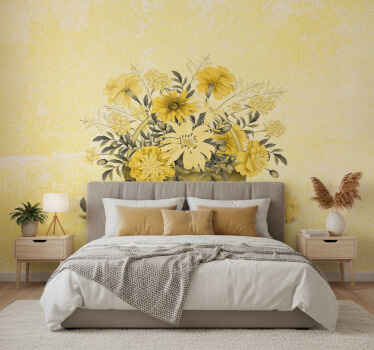 Mural amarillo flores bonitas - TenVinilo