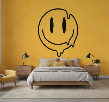 Mural amarillo icono sonriente líquido - TenVinilo