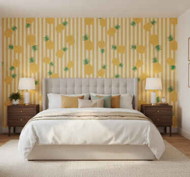 Mural amarillo con patrón de piñas - TenVinilo