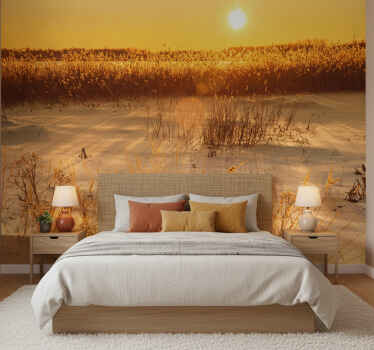Mural amarillo momento de atardecer con pampas - TenVinilo