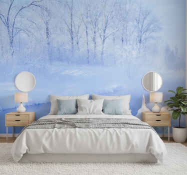 Papel mural azul árboles congelados y río - TenVinilo