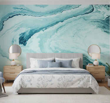 Papel mural azul olas de mármol azul - TenVinilo