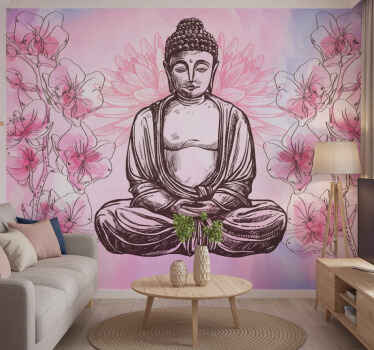 Papel mural rosa buda armonía floral - TenVinilo