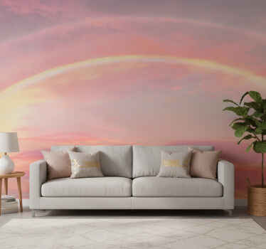 Papel mural rosa cielo rosa con arcoíris - TenVinilo
