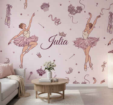 Papel mural rosa ballet con nombre - TenVinilo