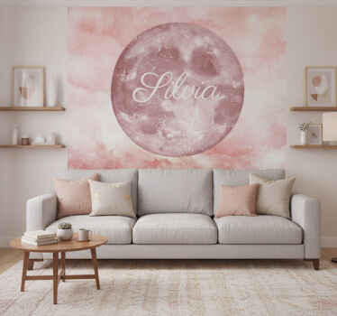 Papel mural rosa luna con nombre - TenVinilo