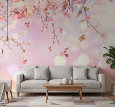 Papel mural rosa flor de cerezo 3d - TenVinilo