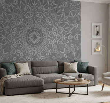 Gray wall mural intricate mandala design - TenStickers