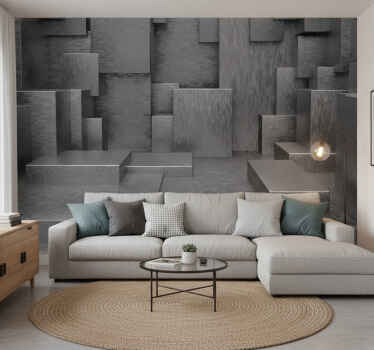 Gray wall mural geometric abstract blocks - TenStickers