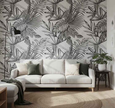 Gray wall mural with concrete plants design - TenStickers