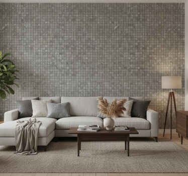 Gray wall mural with black tile design - TenStickers