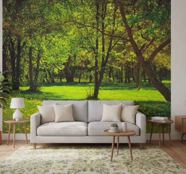 Tapisserie vert vue paisible de la forêt - TenStickers