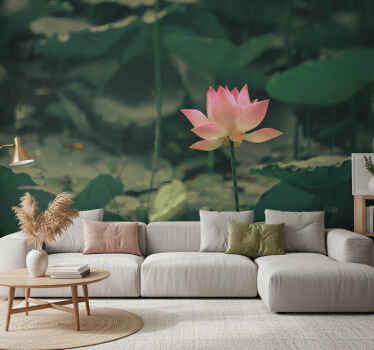 Tapisserie vert fleur rose - TenStickers