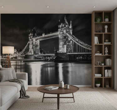 Papel mural negro puente de londres de noche - TenVinilo