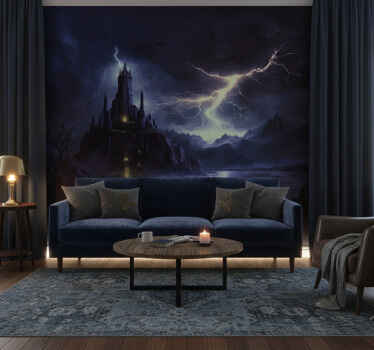 Papel mural negro castillo oscuro y tormenta - TenVinilo