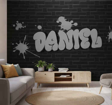 Papel mural negro grafiti de pared con nombre - TenVinilo