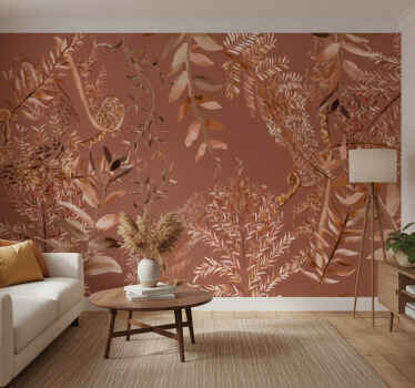 Terracotta wall mural with lush foliage - TenStickers
